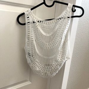 White divided lace back crop top tank